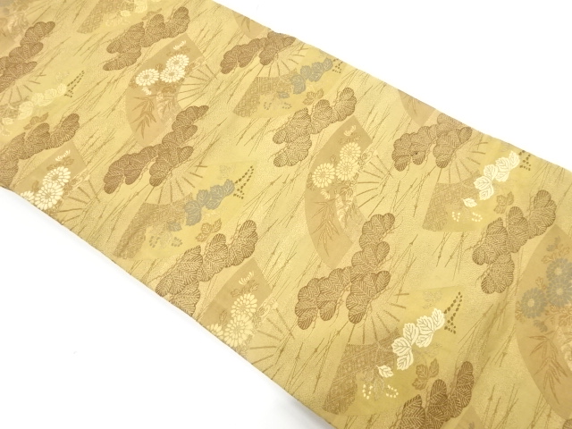 アンティーク　扇に松・菊模様織り出し名古屋帯（材料）